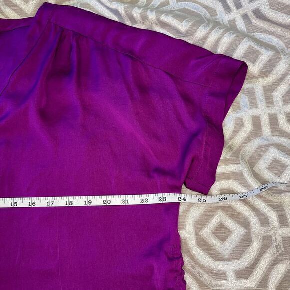 Chico’s Purple V-Neck Drawstring sides shirt sleeve blouse hidden buttons-size 2 - Picture 5 of 11